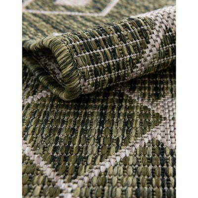 Green and Gray Oval Trellis Outdoor Rug