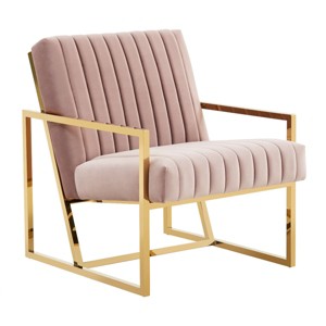 LeisureMod Velvet Accent Arm Chair with Gold Stainless Steel Legs - Montgomery Series for Living Room, Bedroom, Office - 1 of 4