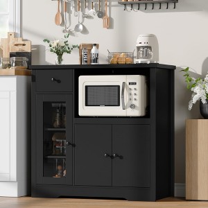 Whizmax Microwave Cabinet, Modern Buffet with Glass Doors & Adjustable Shelf, Wooden Sideboard with Storage Drawers & Wide Top for Dining/Living Room - 1 of 4