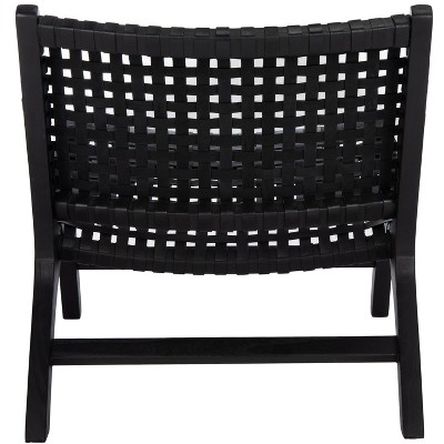 Luna Black Leather Woven Accent Chair with Sungkai Wood Frame
