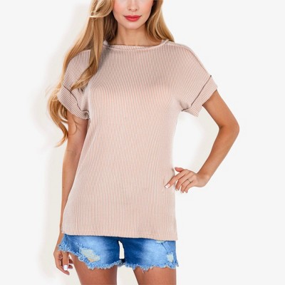 Anna-Kaci Women's Striped Knit Top with Crew Neck and Short Sleeves, Casual Loose Fit Comfortable Blouse