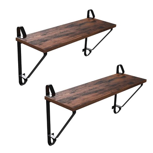 Set Of 2 Iron Framed Wooden Wall, Wall Mounted Floating Shelves