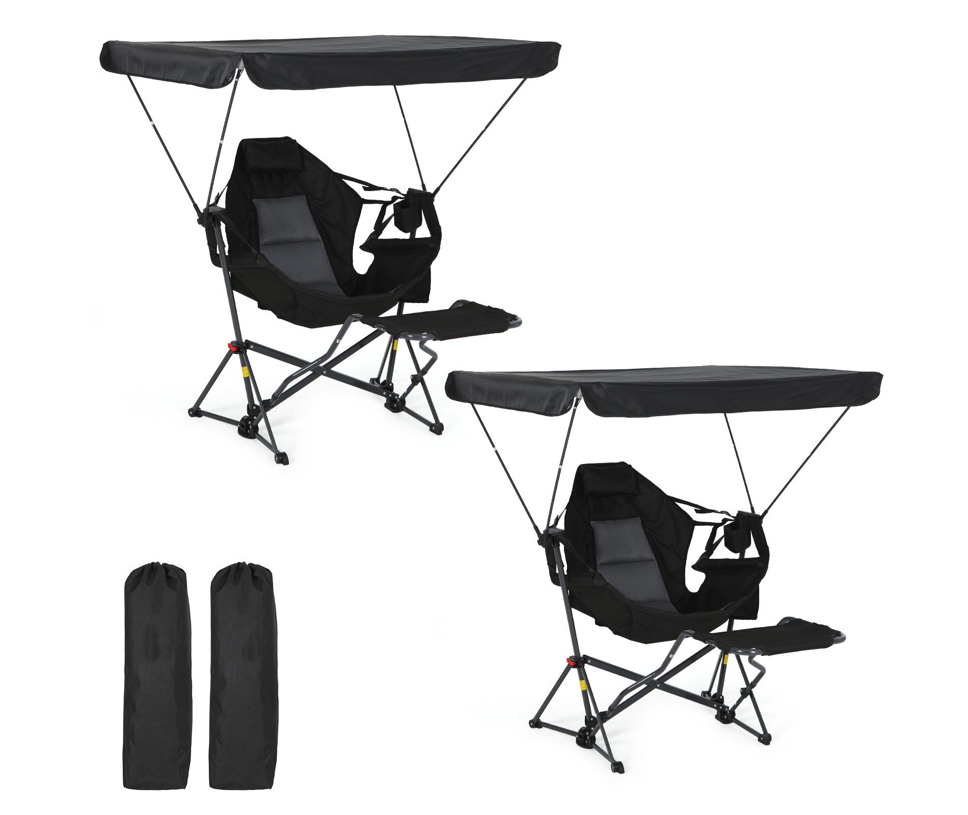 MUKE Portable Hammock Chair with Adjustable Canopy & Footrest, Folding Swing Chair with Shade for Camping, Picnic & Outdoor Activities (2 Pack)