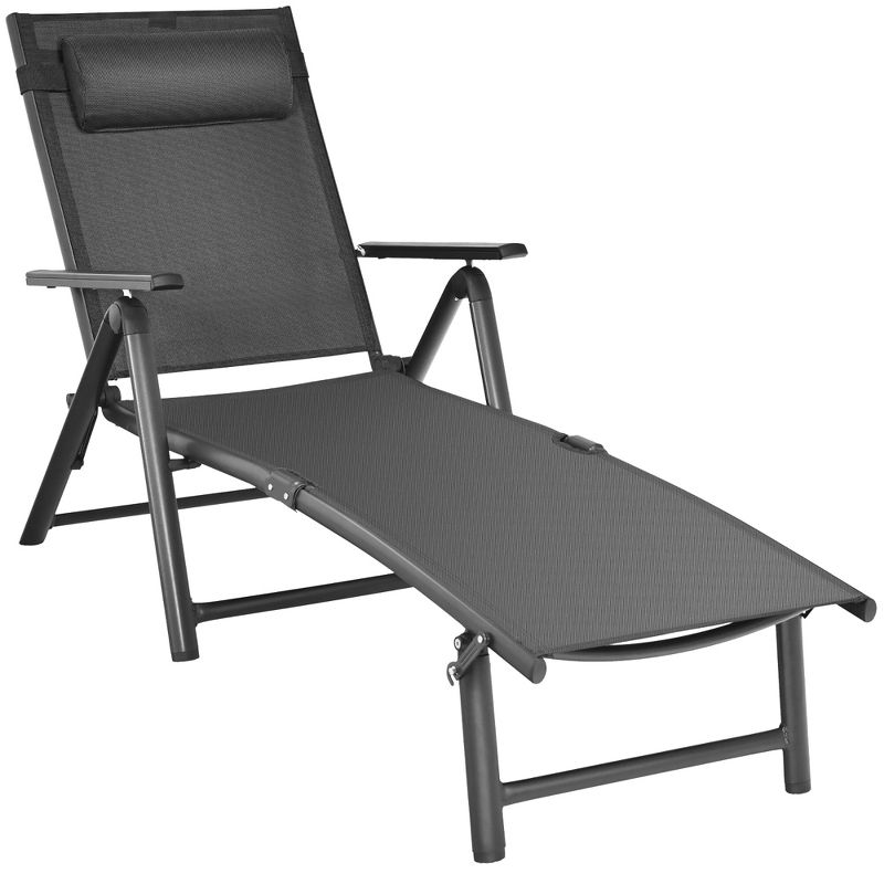 Costway Patio Chaise Lounge Chair Recliner Aluminum Adjustable Headrest Pillow, 2 of 11