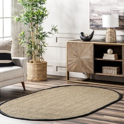 Black Oval Seagrass Herringbone Indoor/Outdoor Area Rug 5' x 8'