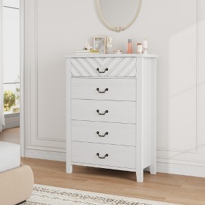 Garvee Farmhouse 45.2" Tall Freestanding Vertical Dresser with 5 Drawers , Wooden Closet Storage Chest for Bedroom, Living Room, White - 1 of 4