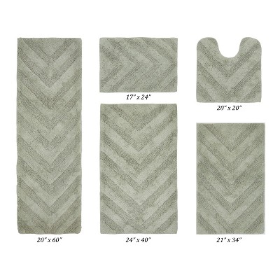 Hugo 5-Piece Bath Rug Set 100% Premium Cotton Tufted Chevron Pattern Bathmats for Bathroom, Super Soft Absorbent Machine Washable