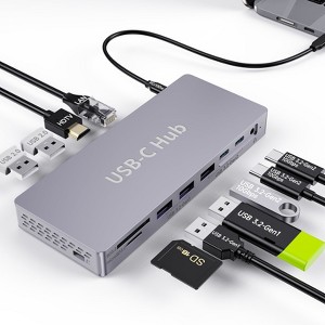 USB C Docking Station Adapter for Dell HP, Laptop Docking Station USB C Hub, Ethernet, 3 USB 10G,100W PD, SD/TF, Audio, 8 in 1 Thunderbolt Dock - 1 of 4