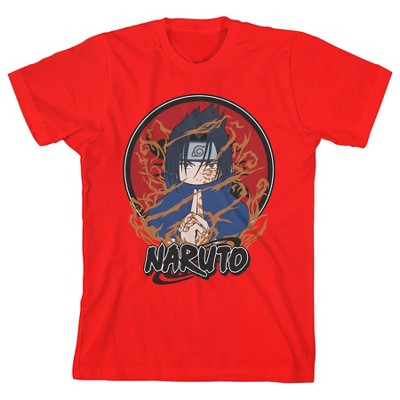 Naruto Classic Chibi Naruto and Sasuke Fight Stance Youth Royal Blue Tee  With Short Sleeves And Crew Neck-Medium