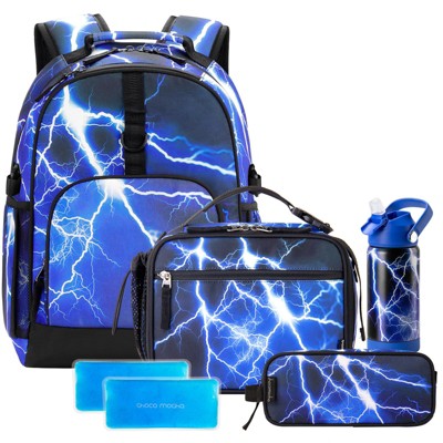 Lightning Backpack School Backpack Set for Boys, Kids Backpacks and Lunch Box Set with Water Bottle Elementary School 17 Inch Bookbag, Blue