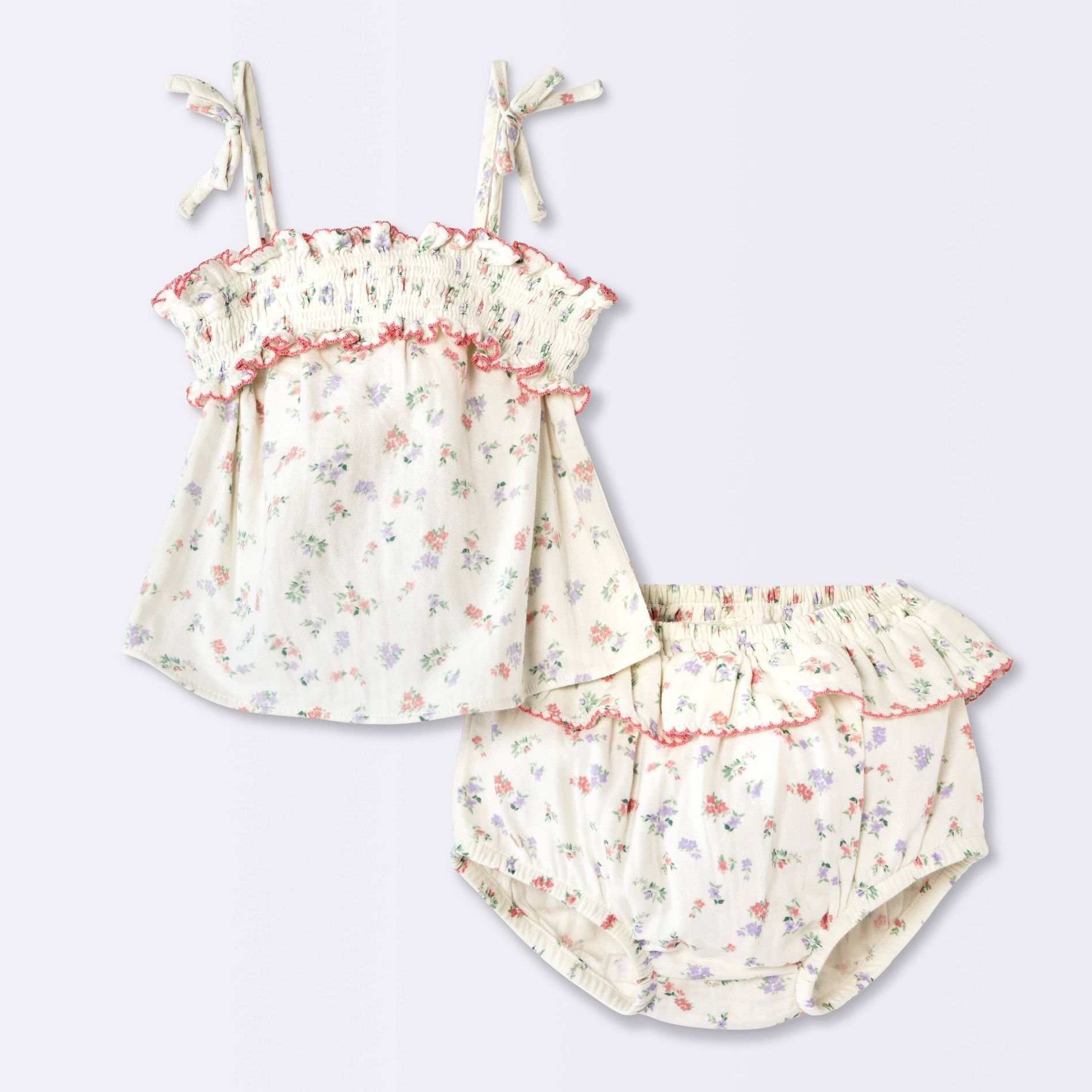 Baby Girls' Floral Smocked Tank Top and Peplum Bloomer Set - Cloud Island™ Cream