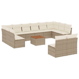 vidaXL Patio Sofa Set with Cushions Outdoor Furniture 13 Piece Poly Rattan - Beige and Cream - 1 of 4