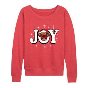 Women's - Instant Message - Joy Teddy Bear Lightweight French Terry Wide Neck Long Sleeve Graphic Shirt - 1 of 4