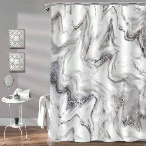 Grey Marble Shower Curtain, Abstract Granite Fabric, Waterproof, 72x72, White - 1 of 4