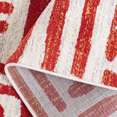 Ivory and Terracotta Geometric Synthetic Area Rug
