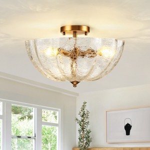 LLHZSY Modern Ceiling Light Semi Flush-Mount Fixture 15 9/10" Brass Water Crack Pattern Glass for Bedroom Kitchen Living Room - 1 of 4