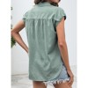Womens Button Down Shirts Short Cap Sleeve V Neck Blouses Casual Plaid Tops - 2 of 4
