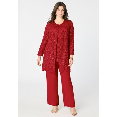 Roaman's Sequined Lace Jacket Pant Set