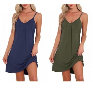 INSPIRE CHIC Women's 2 Pcs Sleeveless Camisole V Neck Pajama Dress Sleepwear Nightgowns - 1 of 4