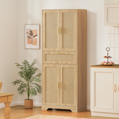 USIKEY 67" H Tall Storage Cabinet, Bathroom Cabinet with 1 Large Drawer & 2 Adjustable Shelves, for Dining Room, Living Room, Home Office