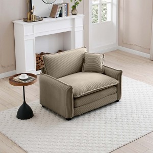 Comfortable Corduroy Deep Seat Single Sofa with Pillow, Ideal for Living Room, Bedroom, or Club - 1 of 4