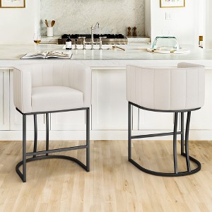 Arceso 26 Inch Counter Height Bar Stool, Modern Barrel Counter Stools , Black Metal Frame, Linen Fabric Upholstered Barstools for Kitchen Islands - 1 of 4
