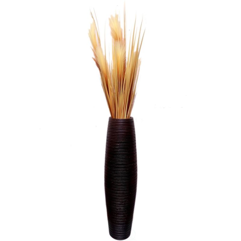 Uniquewise Brown Decorative Contemporary Mango Wood Ribbed Design Round Floor Vase, 31 Inch, 1 of 9