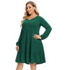 Women's Plus Size Fall Dress Long Sleeve Casual Babydoll Shift Tiered Flowy Midi Dresses - 4 of 4