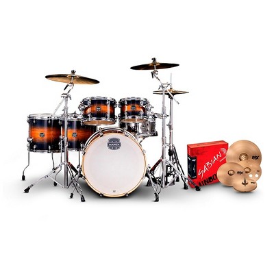 Mapex Mapex Armory Series 6-Piece Studioease Shell Pack Fast Toms With 22" Bass Drum and Sabian B8X Cymbals Caribbean Burst