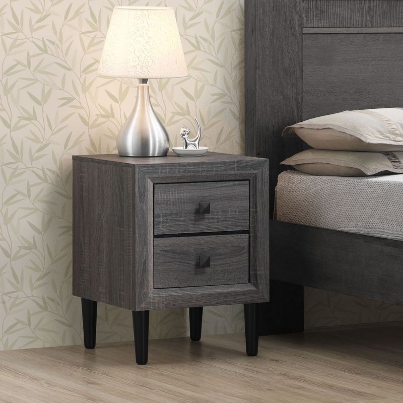 Costway Nightstand W/2 Drawers Multipurpose Retro Grey Bedside Table Fully Assembled, 3 of 11