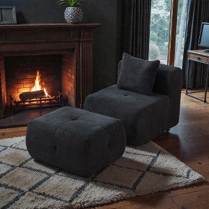 Mshliw Lounge Chair with Fuzzy Fabric, Single Sofa, All-Foam Cushion and Pocket Springs, Accent Pillow and Ottoman for Living Room Bedroom Home - 1 of 4