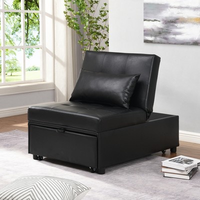 Folding Ottoman Sofa Bed with Wood Frame for small space Living Room, Bedroom Office, BLACK