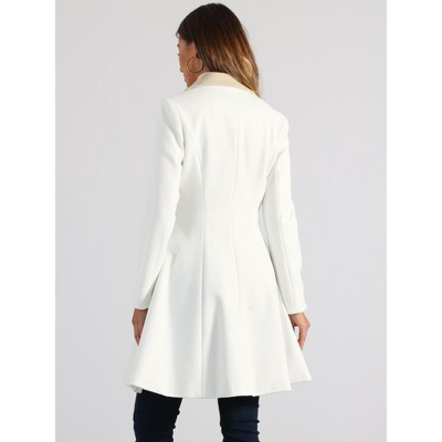 Allegra K Women's Winter Double Breasted Vintage Velvet Contrast Collar Overcoat Large Cream White — фото 4