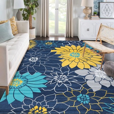 Large Machine Washable Area Rugs 10x13 Modern Flower Carpet with Non-Slip Backing Stain and Water Resistant Soft Low Pile Rugs Farmhouse Accent