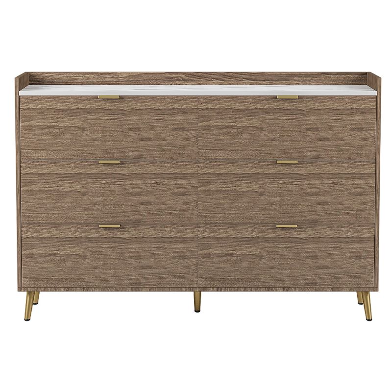 55.1" 6 Drawer Dresser with Marbling Worktop, Mordern Storage Cabinet with Metal Leg and Handle - ModernLuxe, 5 of 9