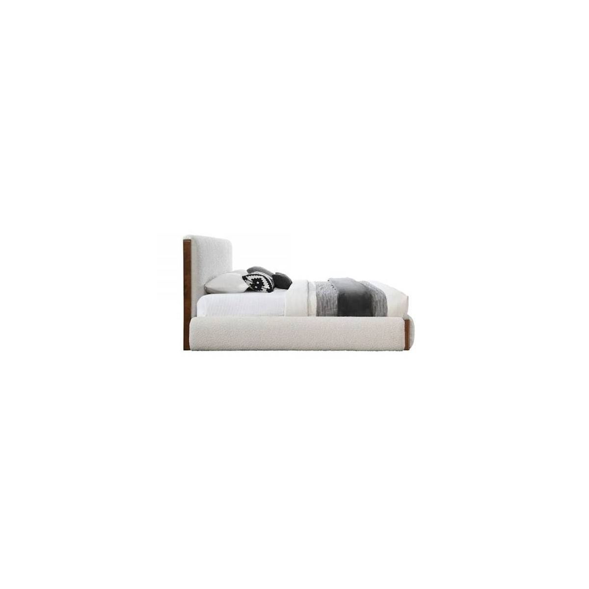 88.98" Eastern King Bed Sandro Bed White Boucle & Walnut Finish - Acme Furniture: Upholstered Wood Frame, Linen, Platform