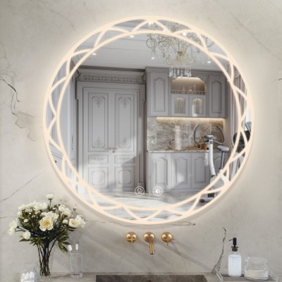 36" Round LED Bathroom Mirror �CAdjustable Color Temperatures and Anti-Fog, Wall-Mounted Design