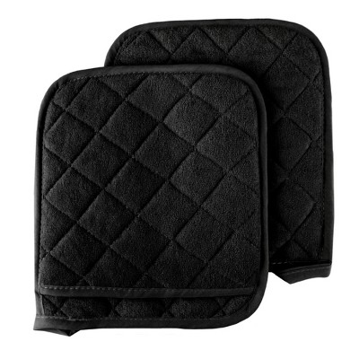 Pot Holder Set, 2 Piece Oversized Heat Resistant Quilted Cotton Pot Holders By Hastings Home (Black)