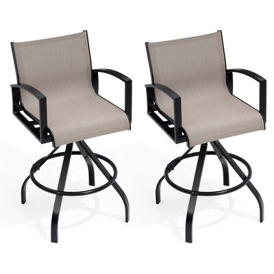 Crestlive Products Sunbrella Outdoor Swivel Bar Stools Aluminum Patio Counter Height Barstools Set of 2