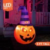 Joyfy 5 FT Halloween Inflatables Outdoor Decorations, Pumpkin Inflatable with Witch Hat, Built-in LEDs for Halloween Party Yard Garden Lawn Decoration - 3 of 4