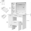 Vanity Desk with Mirror & Lights,Power Outlets Makeup Table with Drawers & Cabinet,Storage Stool,Hair Dryer Holder Dressing Table for Bedroom-White - 2 of 4
