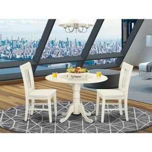 HomeStock 3 PC Dublin kitchen table set-Dining table and 2 wood seat kitchen chairs, Linen White - 1 of 3