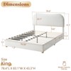 AMERLIFE Boucle Bed Frames, Upholstered Platform Bed with Curved Shaped Headboard, Cream - 3 of 4
