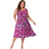 Agnes Orinda Women's Plus Size Square Neck Sleeveless Floral Flowy Stretchy Waist Midi A-Line Sundresses - 3 of 4