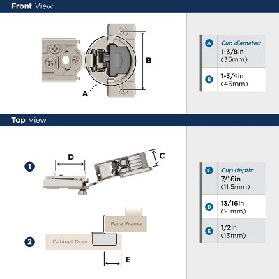 Nickel 1/2 inch Overlay Soft-Close Concealed Cabinet Hinge Pair
