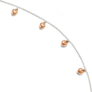 Black Bow Jewelry 18k Rose Gold Plated And Sterling Silver Puffed Hearts Anklet, 9-10 In - 1 of 4