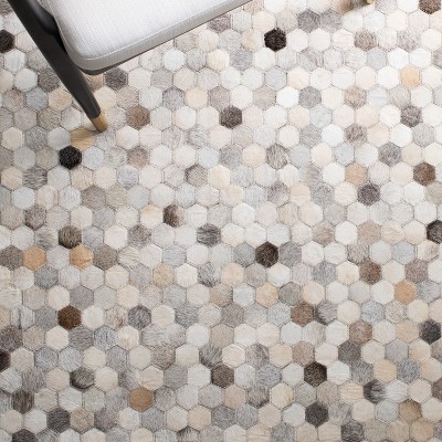 Handmade Ivory Geometric Cowhide Runner Rug 2'3" x 7'