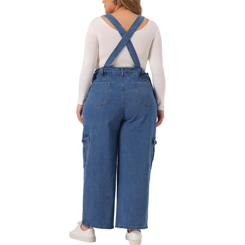 Agnes Orinda Women's Plus Size Denim Bib Jeans Pockets Stretch Adjustable Suspenders Jumpsuit, 4 of 6