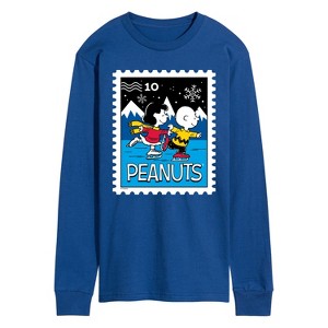 Men's Peanuts Lucy Charlie Winter Stamp Long Sleeve Graphic T