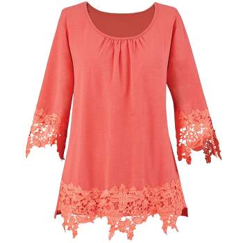 Collections Etc Beautiful Lace Trimmed 3/4 Sleeve Knit Tunic